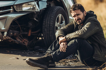 Fototapeta premium Car accident crash collision injury and damage made with generative AI