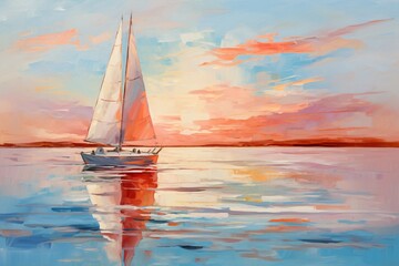 a painting of a sailboat on water