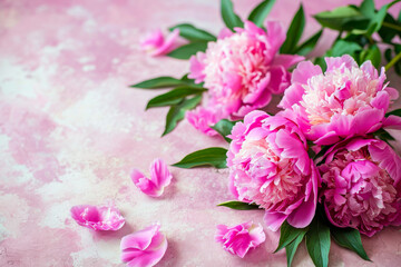 Obraz na płótnie Canvas Pink Peonies Bouquet on Pink Background