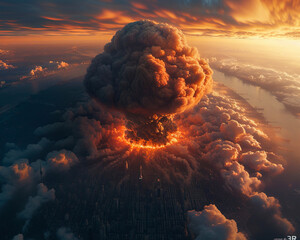 A nuclear explosion in the center of the big city. Concept of third world war. Apocalypse now - obrazy, fototapety, plakaty