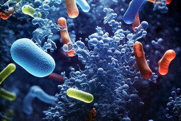 High detailed rendering illustration of microbiota probiotic bacteria gut flora - obrazy, fototapety, plakaty