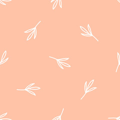 Pink seamless pattern with white boho plant