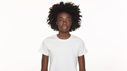 mockup African American male model, looking at the camera, wearing a white Bella Canvas 3001  - obrazy, fototapety, plakaty