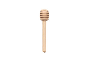 Small wood honey dipper on white background