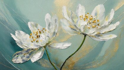 Piękne białe malowane kwiaty, obraz olejny, dekoracja generative ai - obrazy, fototapety, plakaty