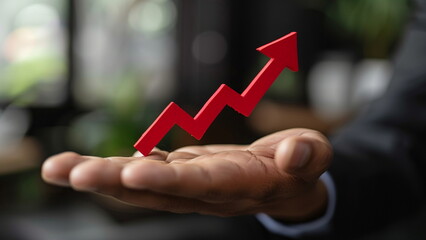 red arrow graph on hand. stock market growth concept