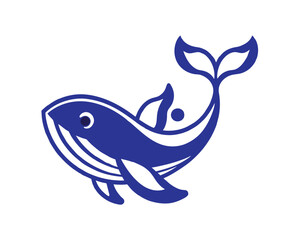 awesome blue whale logo illustration, blue whale in sea logo design
