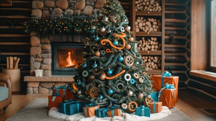 A Steampunk Christmas: Gears and Lights Adorn a Unique Holiday Tree