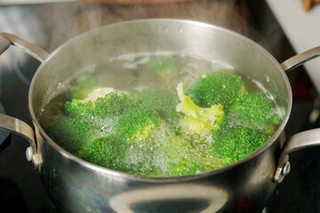 Cooking broccoli, proper, healthy nutrition. Selective focus