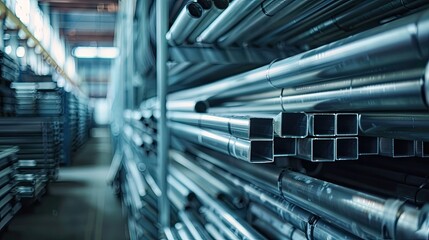 sale steel. High quality steel pipe or aluminum waiting for shipment in warehouse, Steel industry. 