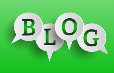 Word 'BLOG'. Blogging concept. Green illustration for web blogger