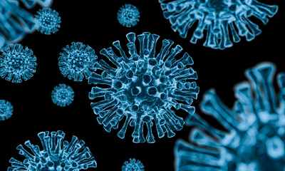 Virus coronavirus COVID-19 on black background. Medicine