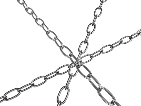 Strained chains from silver metal. Security and power concepts. Isolated on transparent