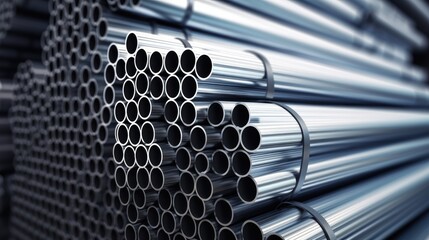 sale steel. High quality steel pipe or aluminum waiting for shipment in warehouse, Steel industry. 