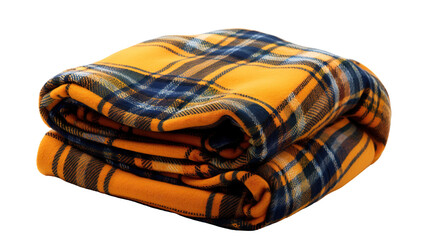 Folded yellow and blue plaid blanket, cut out
