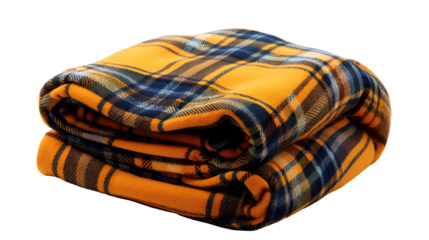 Folded yellow and blue plaid blanket, cut out