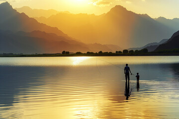 A middle eastern father and son fishing together - Powered by Adobe