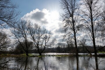 Fototapeta na wymiar view of the River Avon at Salisbury Wiltshire England when it burst its banks in Winter 2024