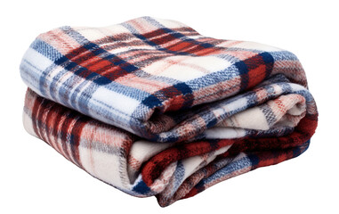 Cozy red and blue plaid blanket neatly folded, cut out