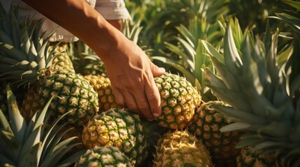Close-up of a hand picking pineapples