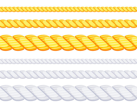 Set of different thickness ropes. Jute or hemp cordage frames. Vector illustration