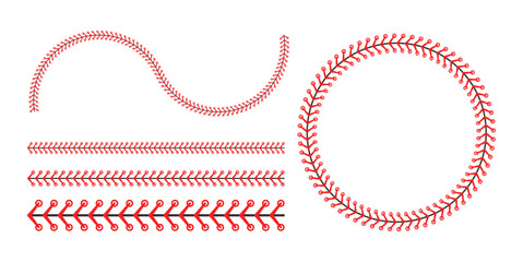Red stitch or stitching of the baseball Isolated on white background. Vector illustration - obrazy, fototapety, plakaty