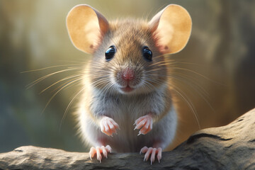 A wild mouse sitting on the edge of a tree.