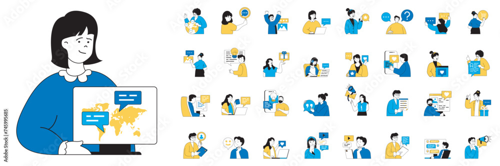 Leinwandbilder social media concept with character situations mega set in flat web design. bundle of scenes people 