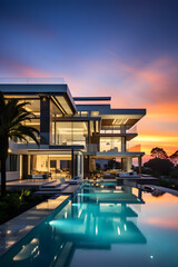 Luxury Real Estate: Majestic Modern Estate Under the Twilight Sky