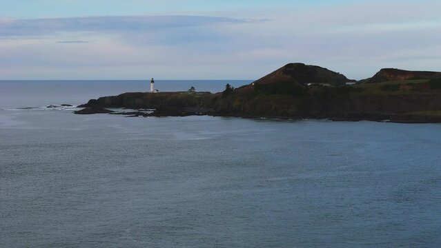 Yaquina Head Lighthouse- Cape Foulweather. Crane up
 shot Pacific Northwest Video