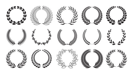 Simple black laurel wreath set. Different frame design elements. Vector illustration © Graphic Gurus