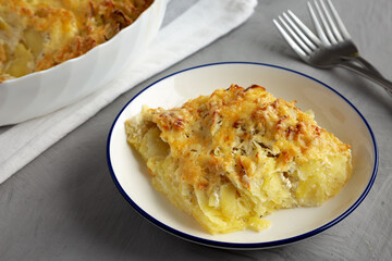 Homemade Hasselback Potato Gratin, side view.