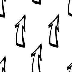 Seamless pattern of sprayed graffiti arrows with overspray in black over white. Vector illustration template