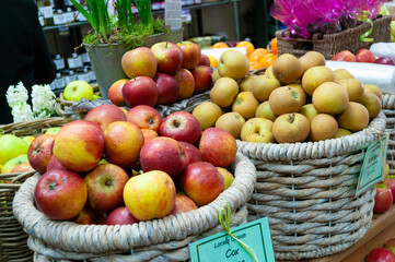 Baskets of fresh locally grown organic apples