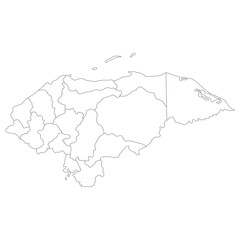 Honduras map. Map of Honduras in administrative provinces in white color
