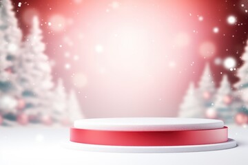 3D Podium with background soft bokeh, podium for product presentation, geometric shape for product display presentation, stage showcase, promotion display, Christmas, New year.