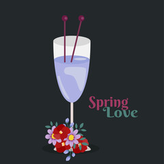 Flat Design Spring Love Illustration with Flowers Drink Glass