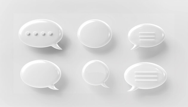 voluminous white speech bubbles, social media chat, message icon. set of text bubbles. 3d icons