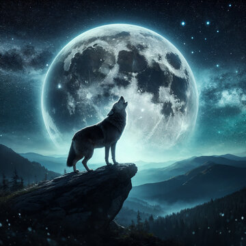 wolf howling in the moon