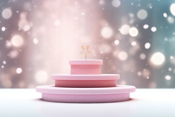 3D Podium with background soft bokeh, podium for product presentation, geometric shape for product display presentation, stage showcase, promotion display, Christmas, New year.