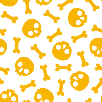 Seamless pattern with yellow skull and bones