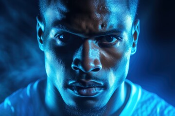 African American sports person in blue light