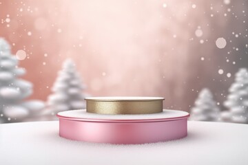 Podium with background soft bokeh, podium for product presentation, stage showcase, promotion display, Christmas, New year, 3D.