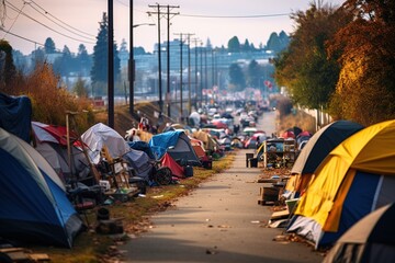 homeless encampment - obrazy, fototapety, plakaty