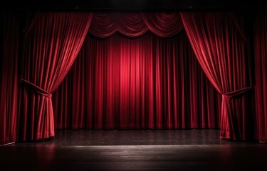 Red theater curtain. Luxurious silky velvet tiled drapes texture.