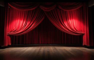 Red theater curtain. Luxurious silky velvet tiled drapes texture.