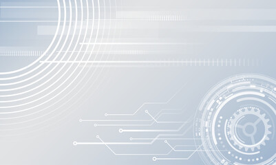 Hi-tech grey background with various technology elements. Vector illustration of circuit board and circles. Abstract futuristic communication.