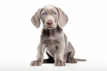 a grey weimaraner puppy on a white background. a pet. a breed of dog. - obrazy, fototapety, plakaty