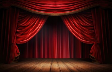 Red theater curtain. Luxurious silky velvet tiled drapes texture.