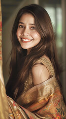 Young beautiful shiny hair indian woman